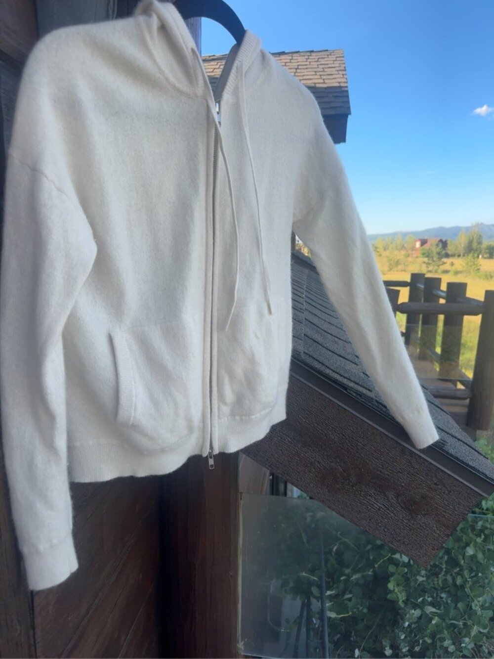 White + Warren 100% Cashmere Ivory Full Zip Hoodie Sweater Size M
